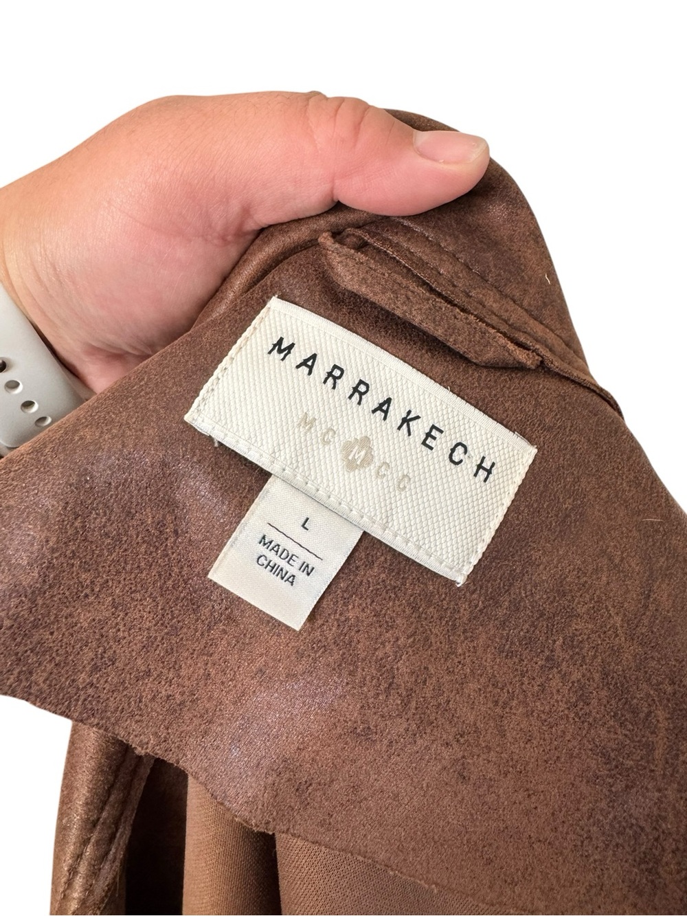 Anthropologie Rustic Brown Faux Leather Bomber Jacket Size L - Picture 6 of 7